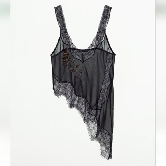 Zara Tops - ZARA BEADED ASYMMETRIC LACE TOP